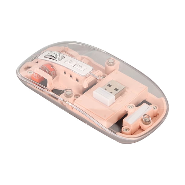 M Buder Mouse Inalámbrico Bluetooth Transparente 2.4G Recargable 2400 DPI Luz RGB Rosa