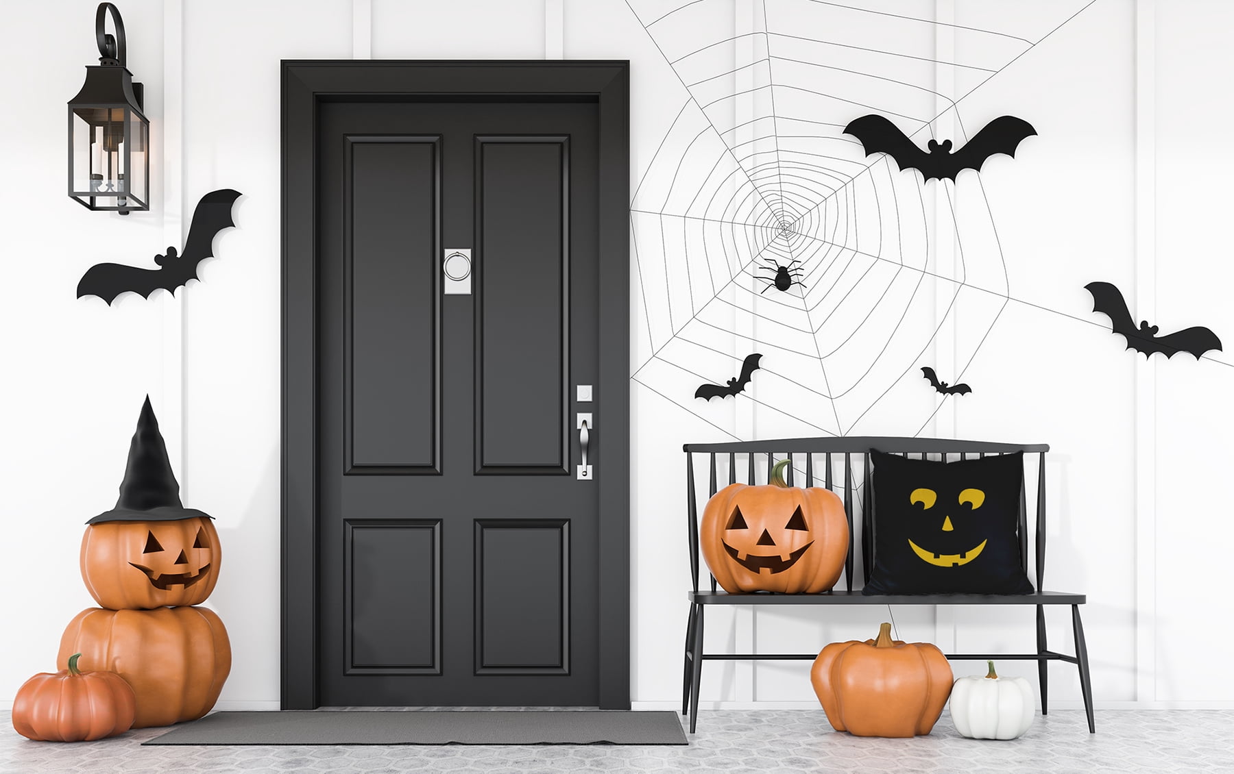20" x 20" Simply Daisy Halloween JackoLanternRight Polyester Indoor/Outdoor Pillow, Black Qty 1
