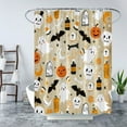 thumbnail image 4 of Spooky Halloween Shower Curtain Pumpkin Bat Witch Skull Boho Ghotic Alchemy Magic Scary Funny Cute Cartoon Icons Holiday Happy Halloween Party Fabric Bath Curtain set with Hook,Brown, 4 of 4