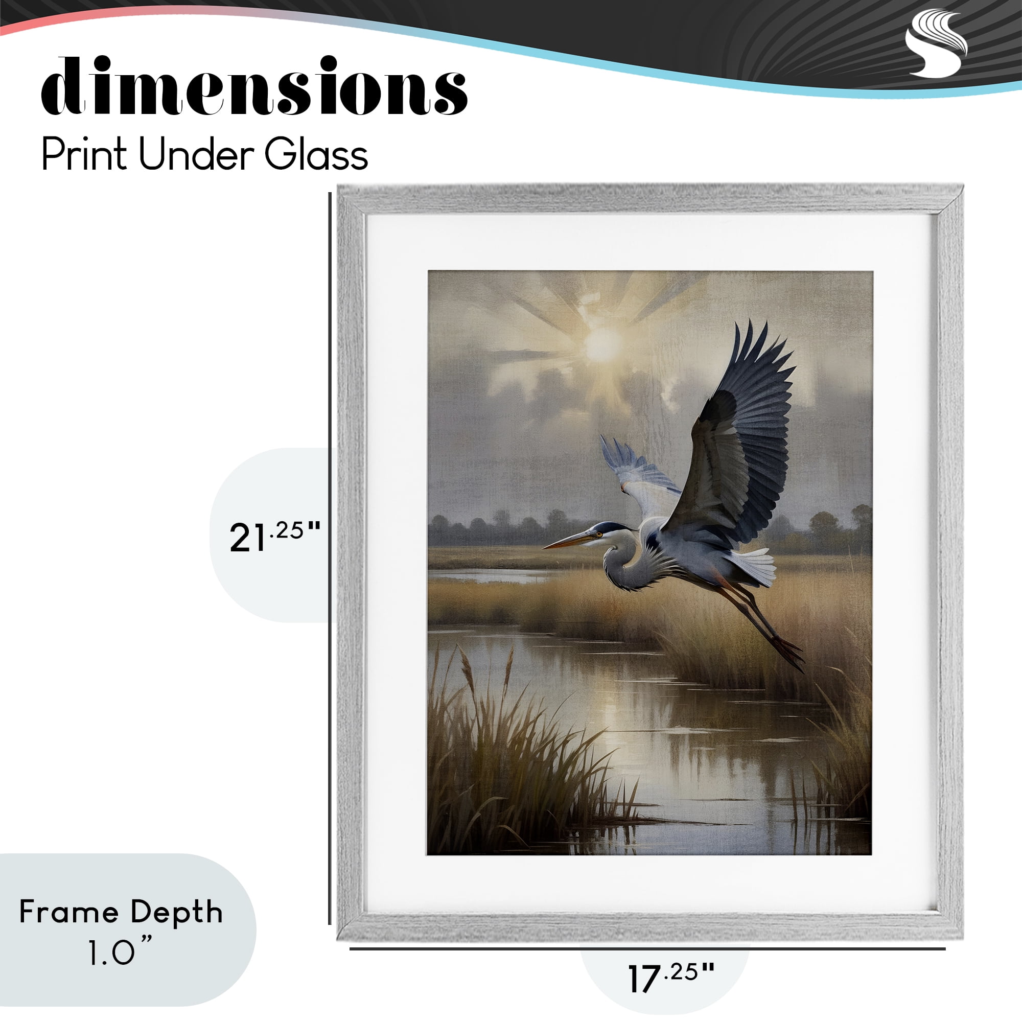 Stupell Industries Heron Flight over Wetlands Gray Framed Print Under Glass, design by Susan Arnot