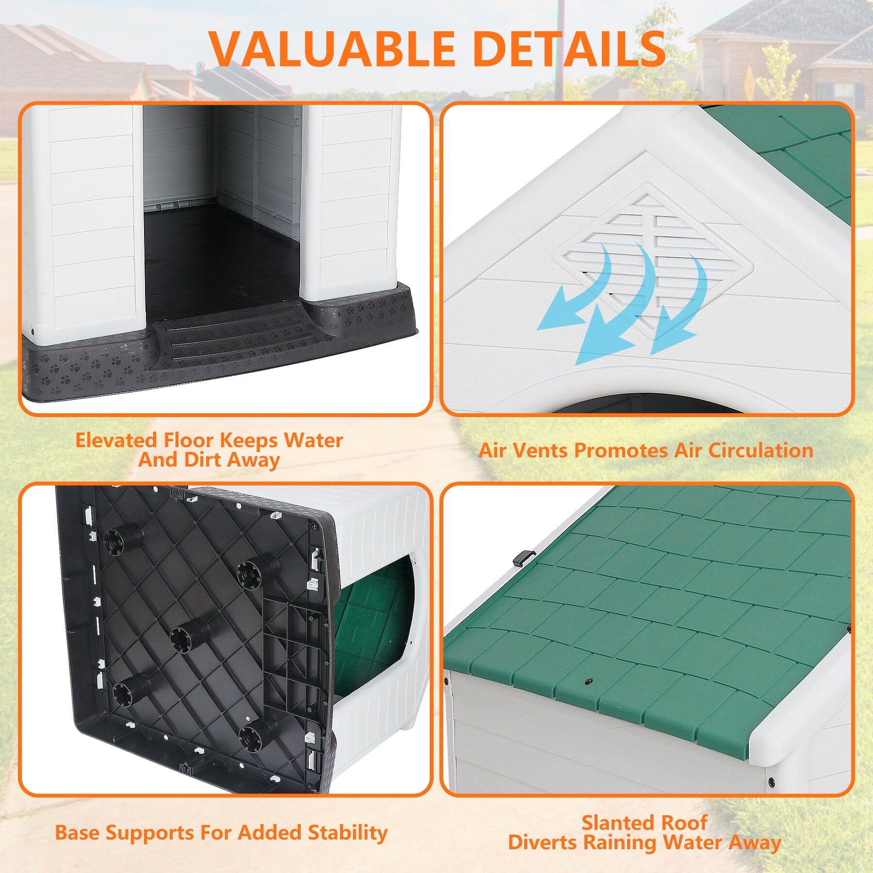 HomGarden 28-inch Plastic Dog House Medium Pet Puppy Shelter Kennel Waterproof  W/Air Vents, Green