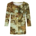 thumbnail image 5 of HVOBTTY T-shirt Sportif à Manches 3/4 pour Femmes, T-shirt Imprimé Mode pour Femmes Blouse Manches 3/4 Col Rond Décontracté Kaki, P, 5 of 5