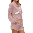 thumbnail image 3 of Long Sleeve Women 2 Pieces Sweatsuit Half Button Sweatshirt and Shorts Sets Outfit, 3 of 6