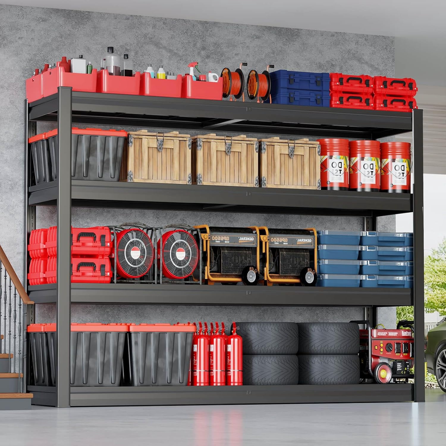 PMKES 67" Wide Garage Shelving Unit, 30" D Heavy Duty Garage Storage Shelves,3500 LBS Capacity, Industrial Adjustable Shelves for Basement Warehouse