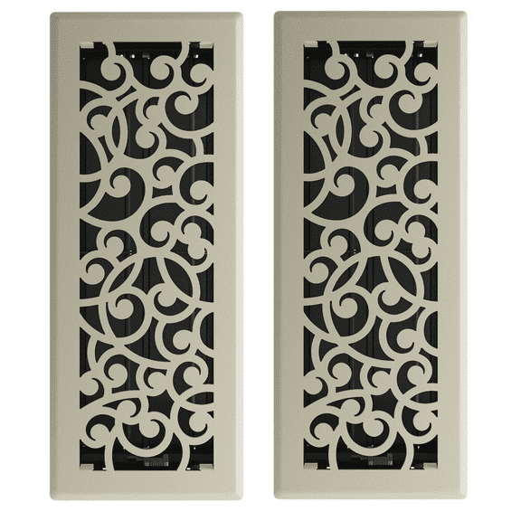 4in x 12in Wonderland Style Satin Nickel Metal Heating and Cooling Air Floor Register (2 PACK) - Overall 5 1/4" x 13 1/4"