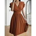 thumbnail image 2 of Summer Midi Dress 2025 Spring V Neck Cocktail Wedding Guest A Line Fit and Flared Dresses Light Brown M, 2 of 5