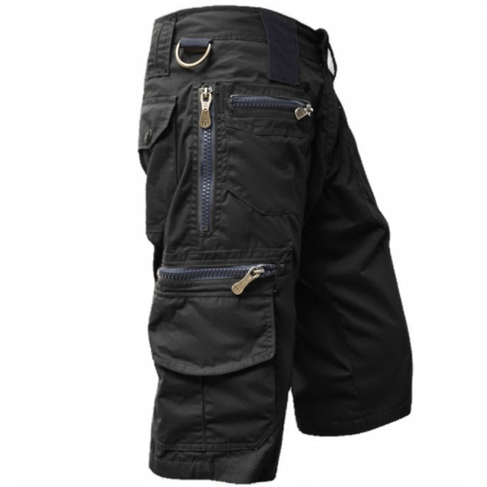 Kangoosport Men's Outdoor Shorts Quick-Dry with Multi Pockets Kangosport Shorts Big and Tall Relaxed Fit Outdoor Work Below Knee 3/4 Cargo Shorts Solid Color Elastic Waist Short Pants,Black XL