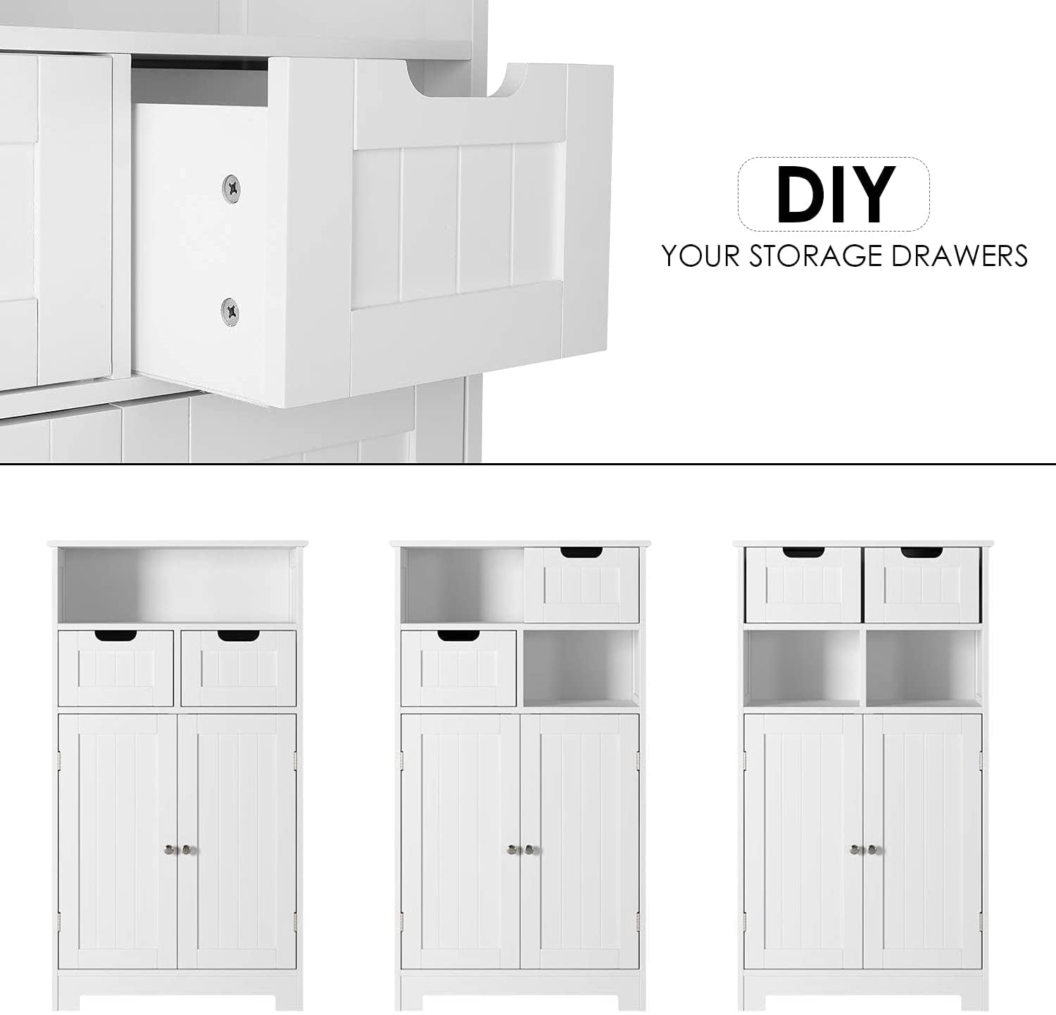 Homfa Bathroom Floor Storage Cabinet, Wood Linen Cabinet with Adjustable Shelf, Free Standing Organizer for Office Living Room, White