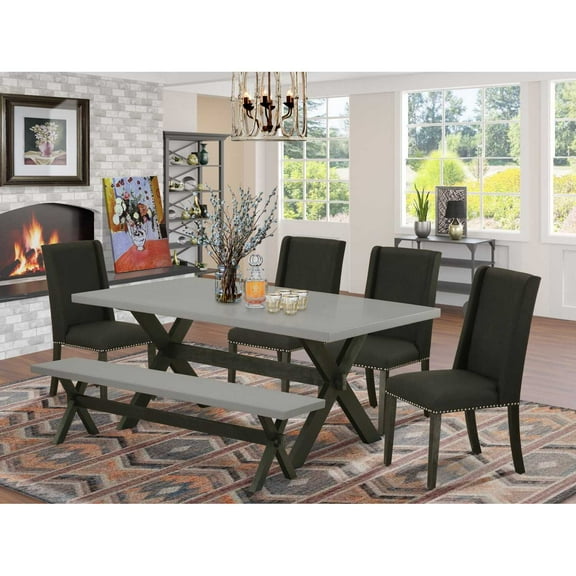 East West Furniture X-Style 7-piece Wood Dining Table Set in Gotham Gray