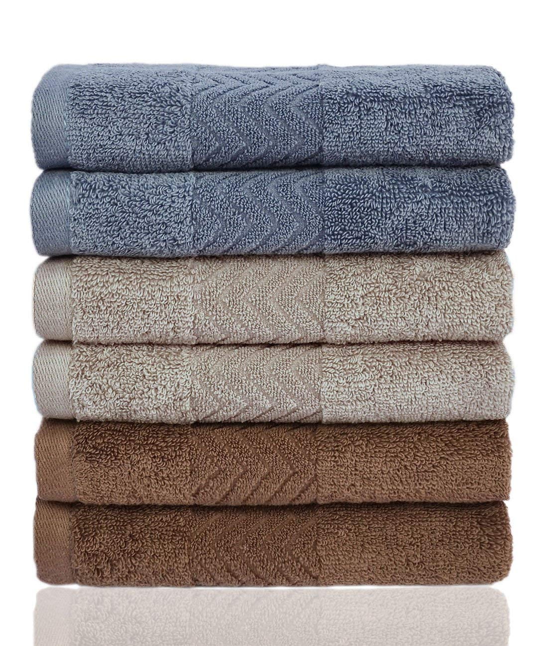 13 x 13 Inch 6-Pack 3 Colors Cleanbear Cotton Washcloths Bath Wash Cloth Set