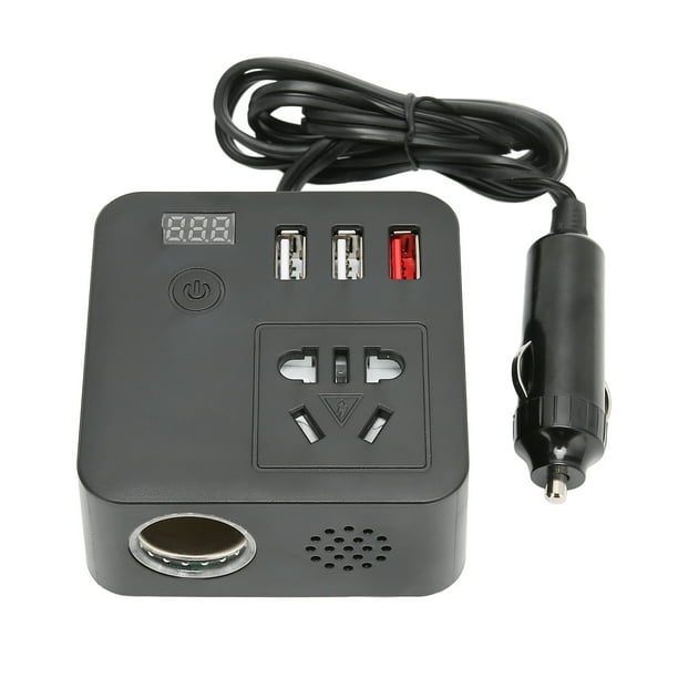 Convertidor de energía de 150 W, DEWIN 150 W Convertidor de energía para automóvil Inversor DC12‑24V a AC110‑220V 3 puertos USB Toma de encendedor de cigarrillos para vacaciones Viajes de trabajo Camp