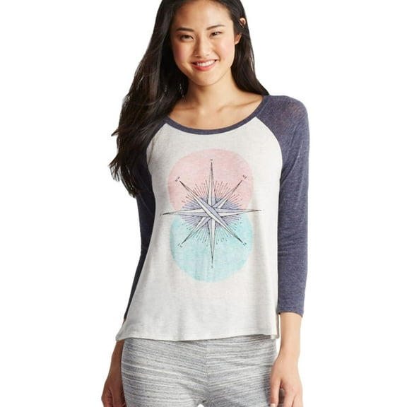 Aeropostale Womens Compass Raglan Pajama Sleep T-shirt, Off-White, Juniors, Small