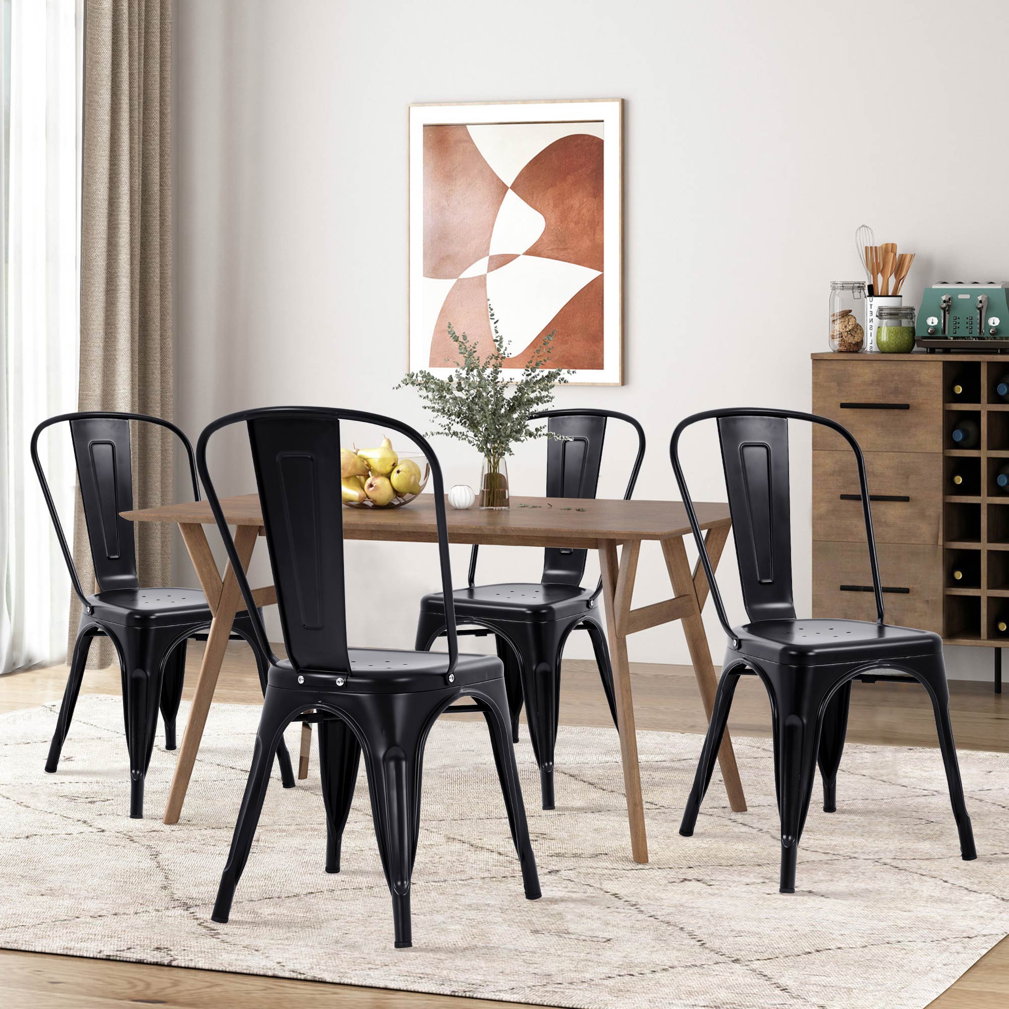 CL.HPAHKL Dining Chairs Set of 4, Metal Kitchen Chairs 330LBS Weight Capacity, Stackable Indoor Outdoor Chairs for Kitchen Dining Room Café Restaurant Bistro Patio Bar Chairs, Black