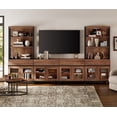 thumbnail image 4 of WAMPAT Modern TV Stand with 3 Tiers Bookshelf, Farmhouse Entertainment Center with 4 Drawers and Adjustable Shelf, Wooden Media TV Console with Glass Doors for Living Room, Brown, 4 of 12