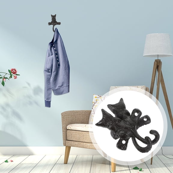 SEWCHICS Vintage Cat Wall Hooks, Iron Key and Coat Hangers for Home, Entryway, Bedroom, 2 Pieces
