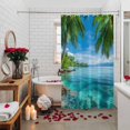 thumbnail image 2 of Summer Beach Landscape Shower Curtains for Bathroom, Coastal Ocean Green Palm Tree Wave Blue Sky Washable Fabric Shower Curtain with Hooks Waterproof Bathroom Decor Sets, 72 x 72 Inches, 2 of 9