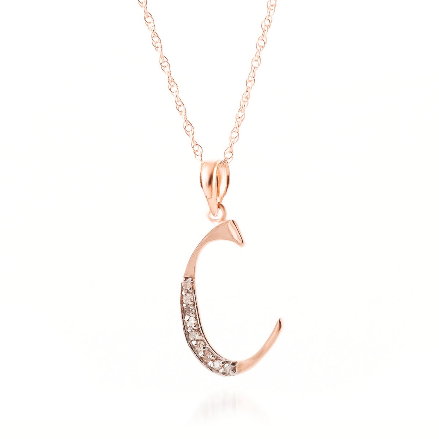 Galaxy Gold GG 14K Rose Gold Natural Diamonds Initial "C" Pendant Necklace - April Birthstone - Strength & Brilliance - 16" to 24" - Fine Jewelry for Women