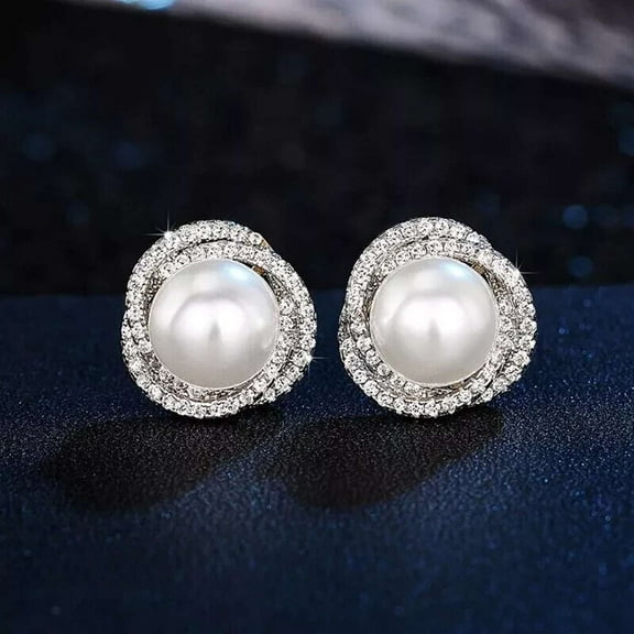 2.00CT Pearl 925 Silver Women's Stud Earrings 14k White Gold Plated