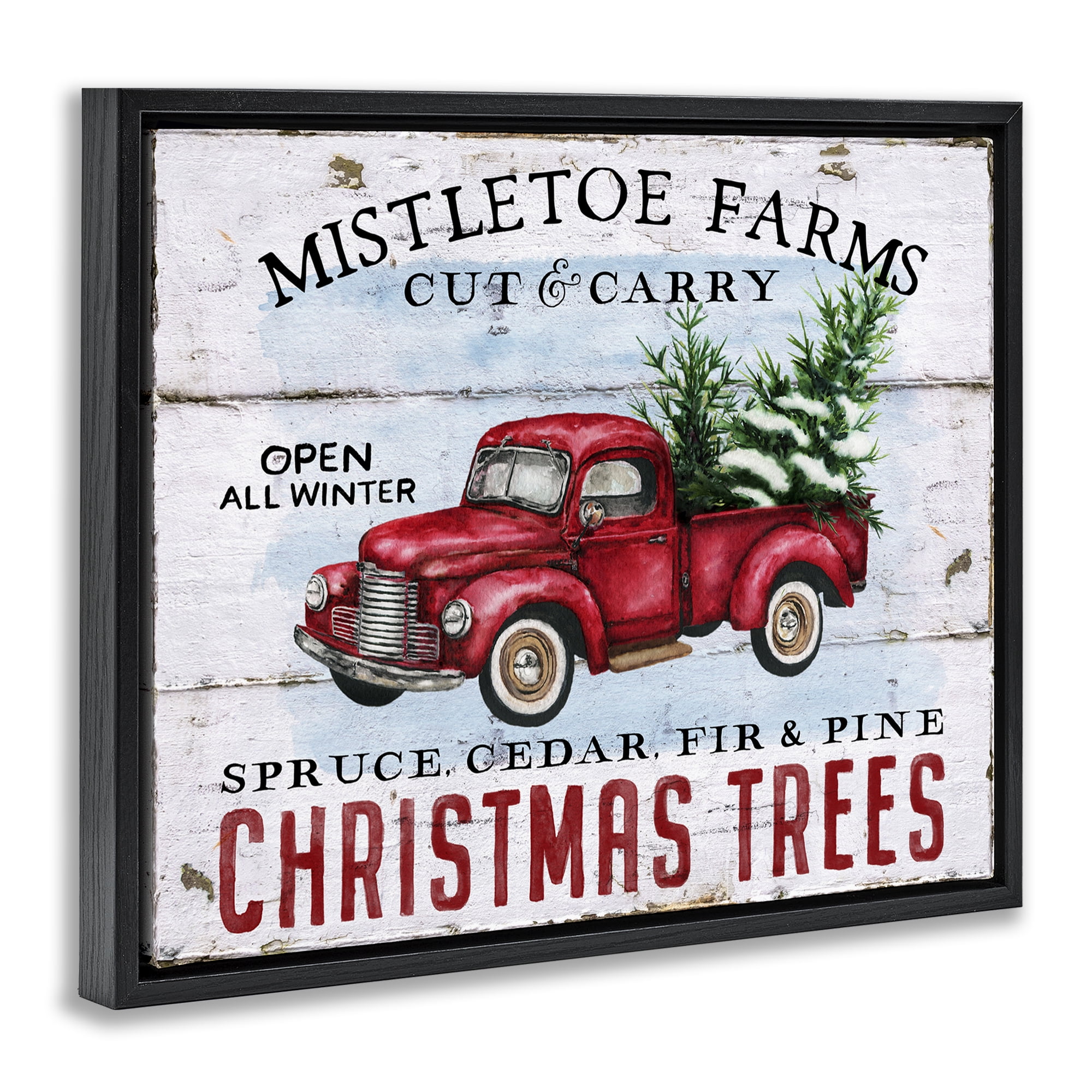 Stupell Industries Mistletoe Farm Trees Holiday Painting Black Floater Framed Canvas Art Prints Wall Art, 21 x 17