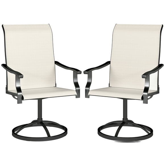 Outsunny Patio Swivel Chairs Set of 2, High Back Mesh Outdoor Chairs, White