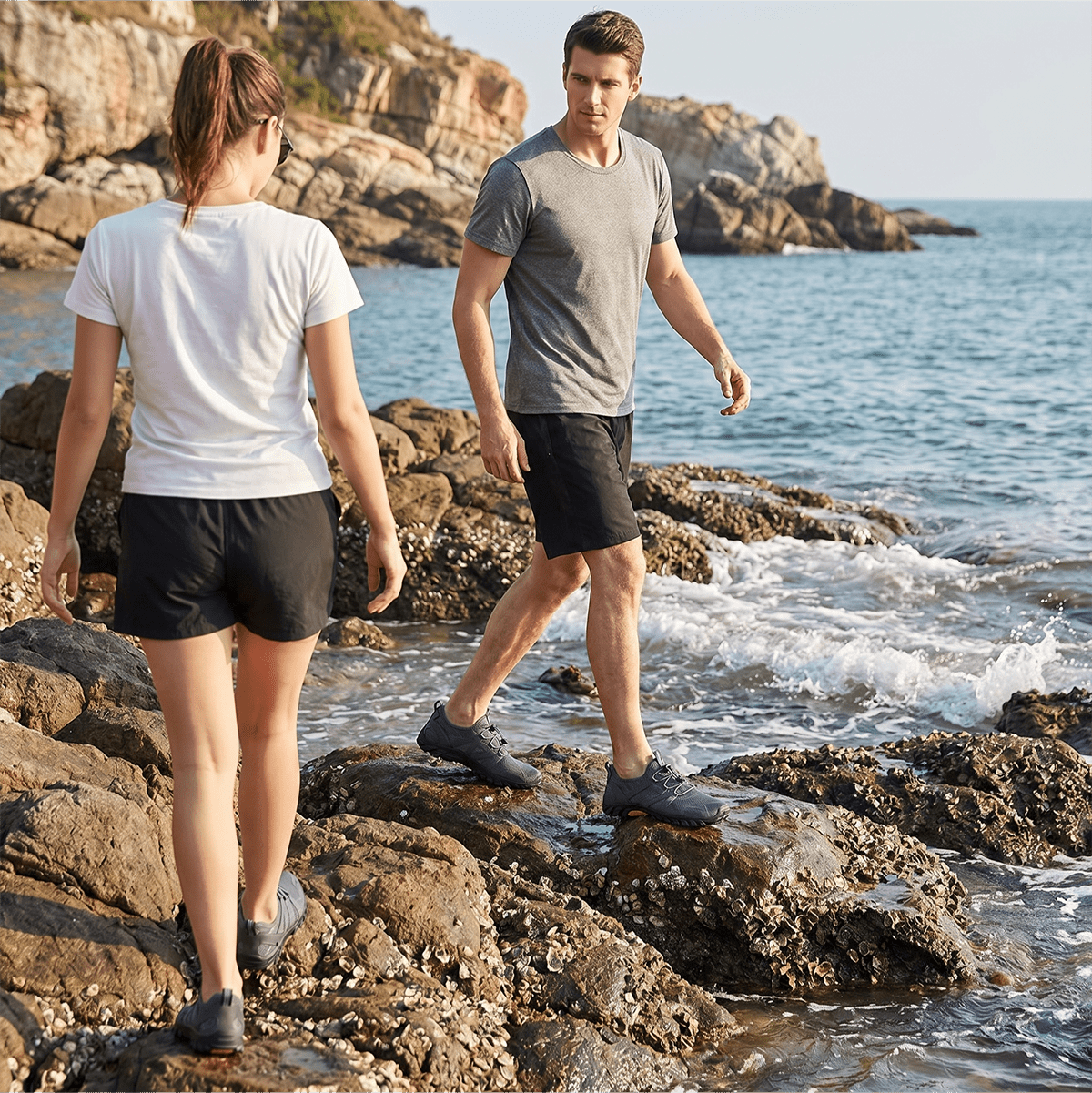 Stepedia Athletic Water Shoes for Women Men Quick Dry Outdoor Aqua Beach Shoes for Walking Hiking Boating, Dark Gray