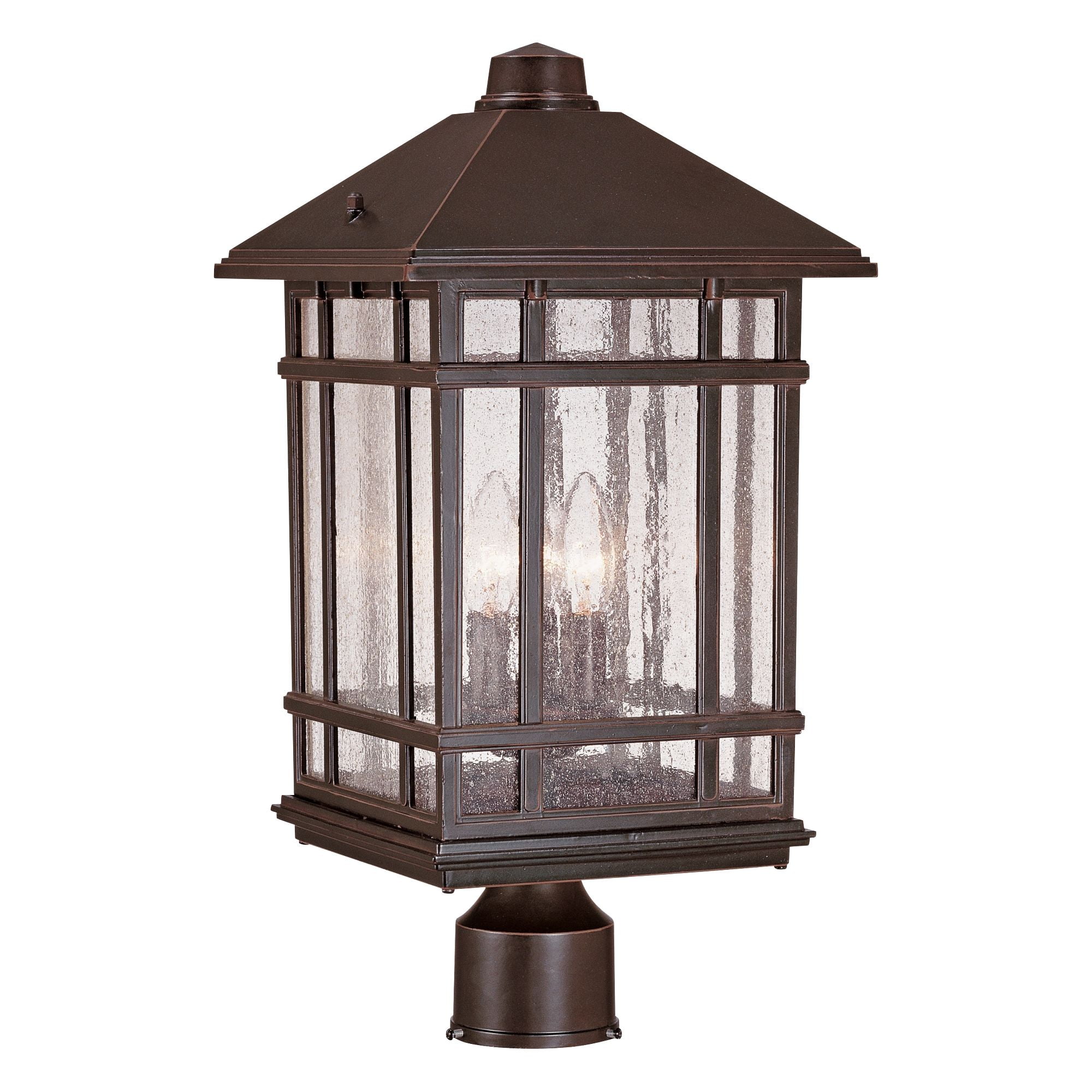 Kathy Ireland Sierra Craftsman Rustic Outdoor Post Light Rubbed Bronze 18" Frosted Seeded Glass Panels for Exterior Barn Deck House Porch Yard Patio