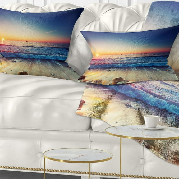 Designart Beautiful Sunrise over Blue Sea - Seashore Throw Pillow - 12x20
