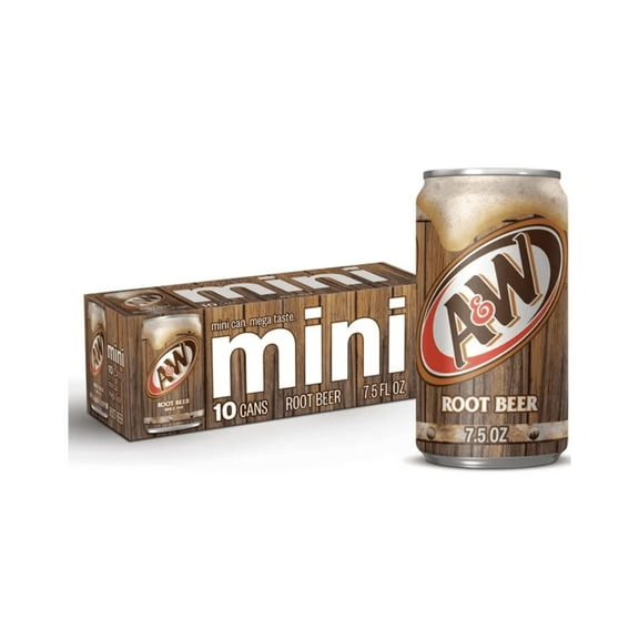 A&W Root Beer Soda, 7.5 fl oz Cans, 10 Pack