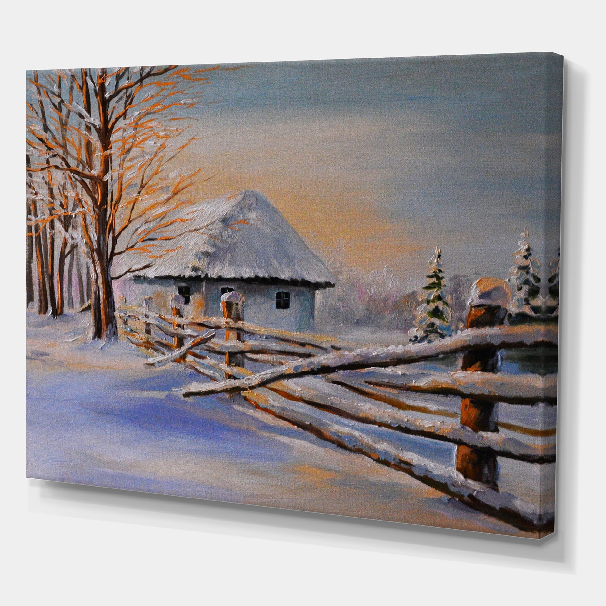 Designart ' Traditional Cottage Covered With Snow In Winter II ' Traditional Canvas Wall Art Print