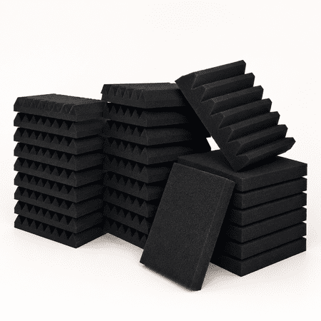 24 Pack Acoustic Panels 2 x 12 x 12 Sound Proof Foam Panels for Wall Fireproof Absorbing Noise Cancelling Panels to Absorb Noise and Eliminate Echoes. (24 black)