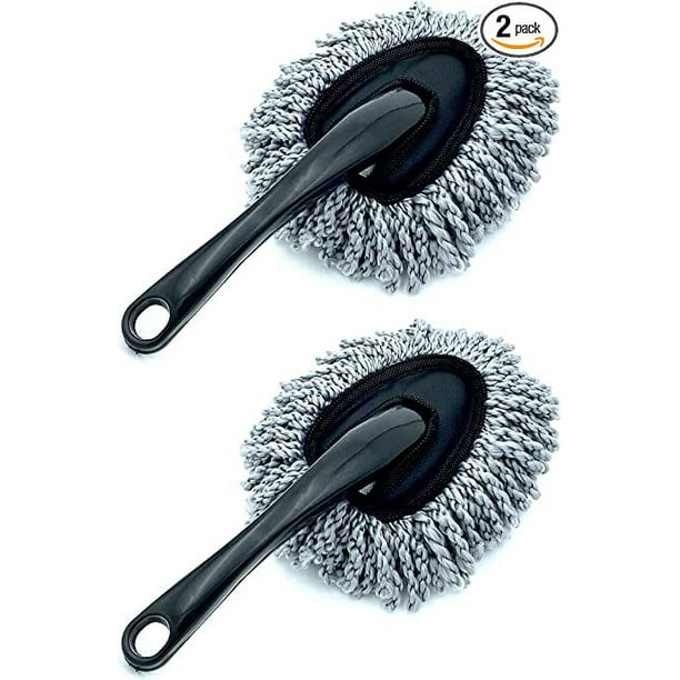 Paquete de 2 plumeros de microfibra para coche, cepillo, plumero de mano reutilizable suave y sin rayones, color gris. Ideal para limpiar el interior y exterior del coche. Plumero lavable para coche y hogar. ER