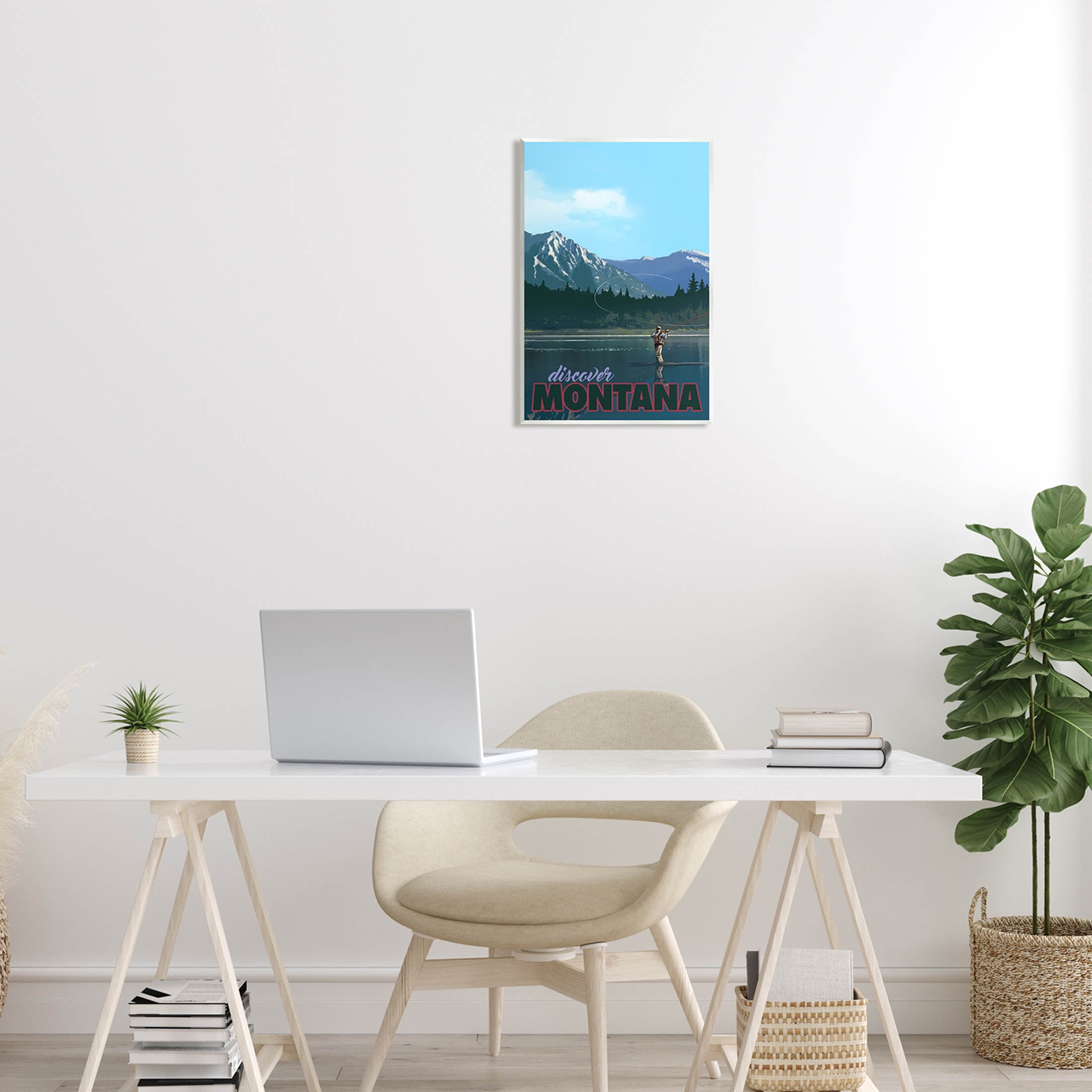 Discover Montana Lake Fishing Scene Landscape Graphic Art Unframed Art Print Wall Art