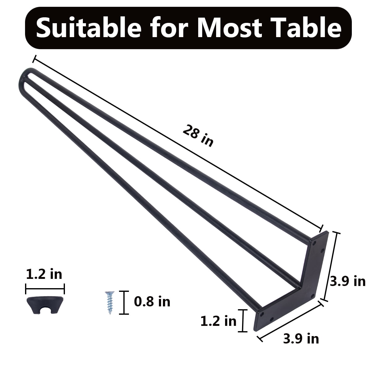 28" Heavy-Duty Hairpin Legs (8-Pack), Industrial Steel Table & Desk Risers w/ Scratch-Free Rubber Pads - DIY Furniture Upgrade, Black