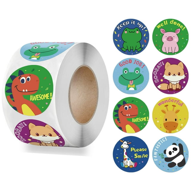 Autocollants de Récompense pour Enfants 1 Po 500 Pcs par Rouleau Design de Dessin Animé Faciles à Transporter Fournitures d'Autocollants d'Incitation pour Enseignants et Mamans