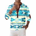 thumbnail image 4 of LODIENY Western Cowboy Henley Shirts for Men Ethnic Style Vintage Aztec Print Button Long Sleeve Half Button V Neck Graphic Tees Loose Fit Casual Pullover Tops with Elbow Patches Light Blue#01 XXL, 4 of 7