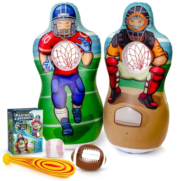 Super Pumped! Ensemble de Cibles Gonflables Double Face de Baseball et de Football - Jouet Gonflable avec Ballon de Football Souple, Baseball et Bâton Gonflable - Jeux de Lancer Amusants pour l'Intérieur
