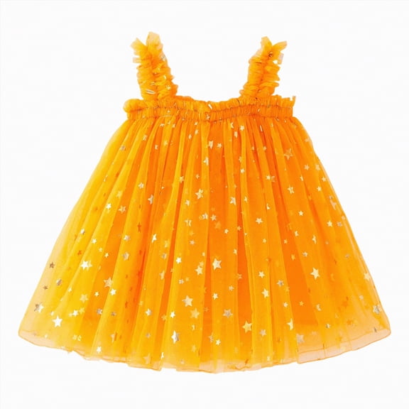 Hessimy Little Girls Cotton Flutter Short Sleeve Summer Dress,everyday casual(Orange,18-24 Months)
