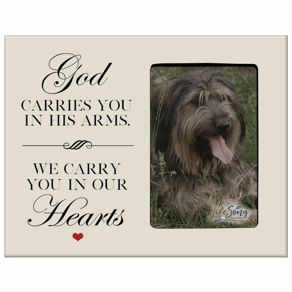 LifeSong Milestones Wooden Memorial 8x10 Vertical Picture Frame for Pet Dogs holds 4x6 photo - (God Carries You) (Ivory)