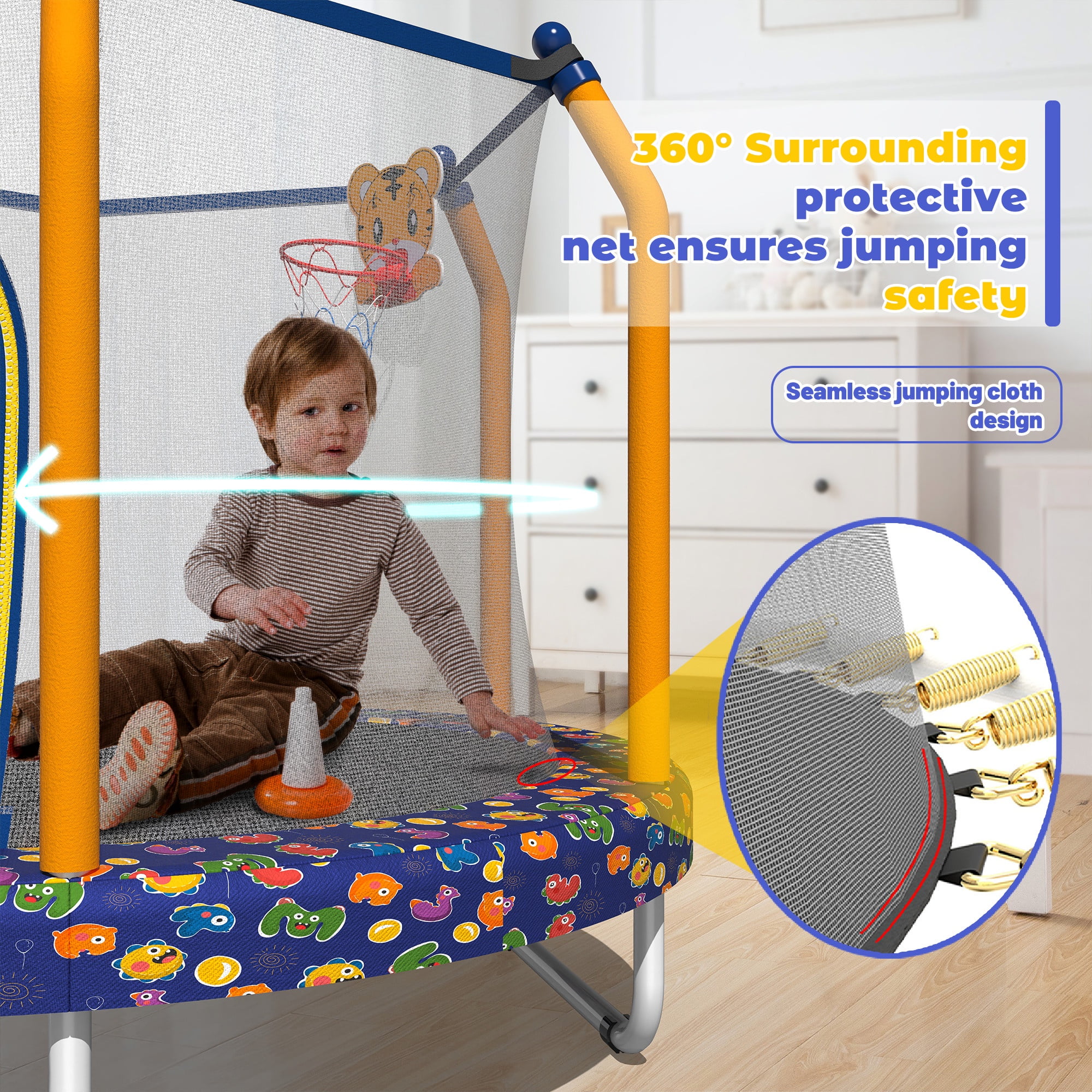55" Toddler Trampoline for Kids, SEGMART Kids Trampoline with Enclosure Net, Indoor Outdoor Mini Small Trampoline Birthday Gifts for Boys and Girls Age 3 Months and up, Recreational Trampoline
