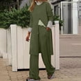 thumbnail image 3 of Puntoco Conjunto de pantalones y manga larga para mujer, elegante, con bolsillo, cuello redondo, informal, Color sólido, liquidación Puntoco Puntoco-4899, 3 of 6
