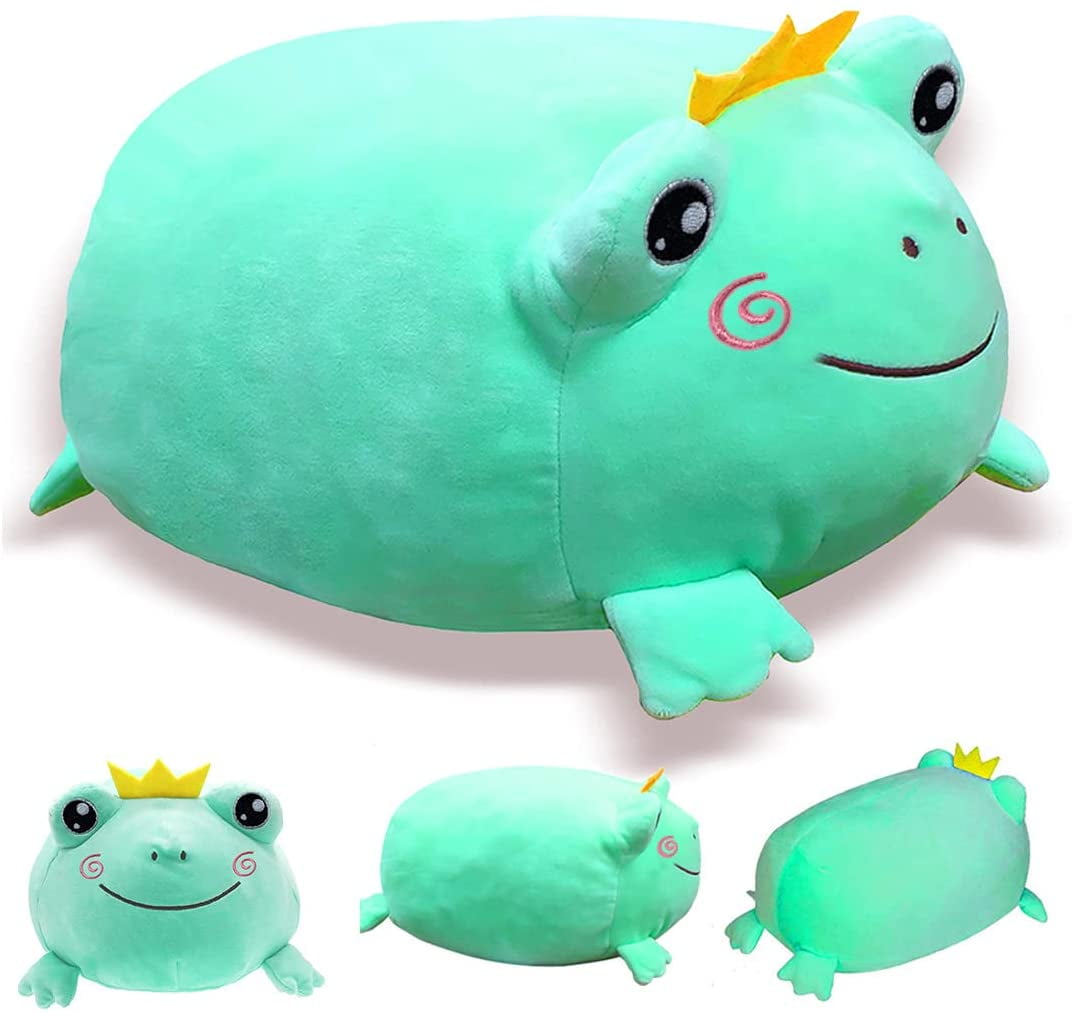 QWZNDZGR Stuffed Frog Pillow Soft Frog Plush Animal Plush Toy with Crown and Smile Face (Green A