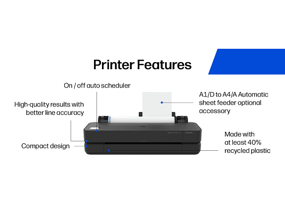 HP DesignJet T210 Large Format 24" Plotter Printer – Compact,  High-Precision CAD & Poster Printer