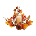 thumbnail image 5 of 10 Inch Fall Maple Leaf Candle Ring Wreath with Pumpkin Sunflower Berries, Wire Frame Thanksgiving Halloween Pillar Candle Holder Ring for Farmhouse Table Mantel Kitchen Cabinet Centerpiece Decor, 5 of 6