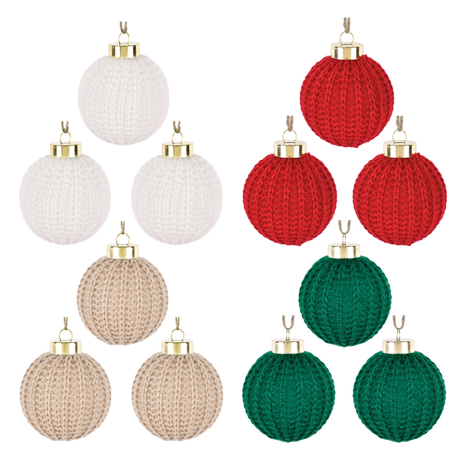 Lot De 12 Boules De Noël Artisanales - Taille Large - Couleur Beige - Boîte Velours Incluse