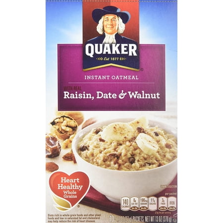 Quaker Instant Oatmeal Raisin Date & Walnut 10-count Boxes (Pack of 2)