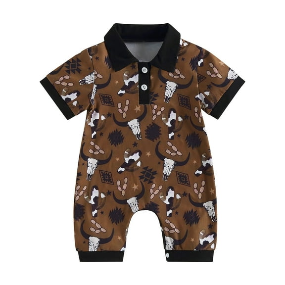 Musuos Baby Boys Summer Jumpsuit 3 6 12 18M Casual Bull Head Print Short Sleeve Romper for Newborn Infant