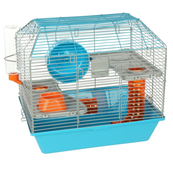 Two-Level Hamster Cage with Tubes, Hamster Wheel, Bowl and Bottle