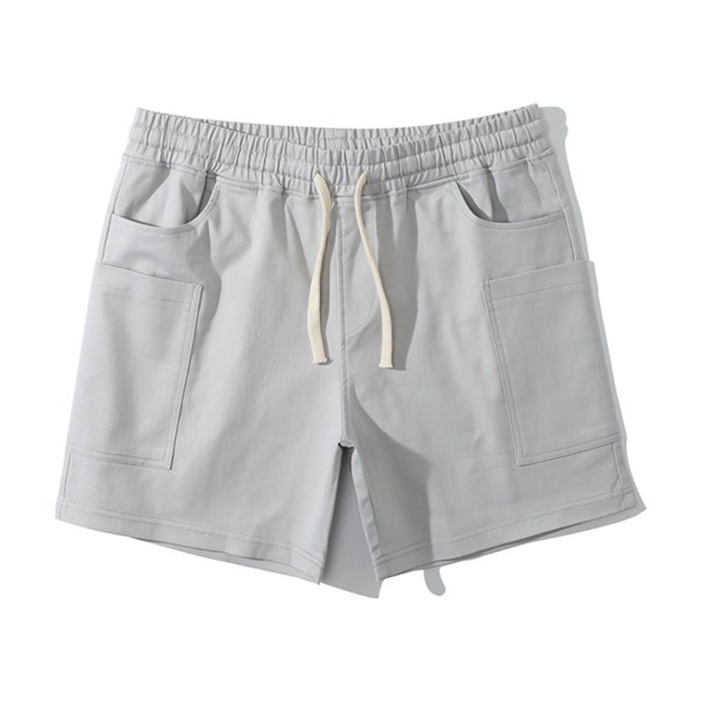 S lace up shorts gray サイズ：M VERUGU Mens Shorts Casual Fashion Multi-pocket Cotton Sports