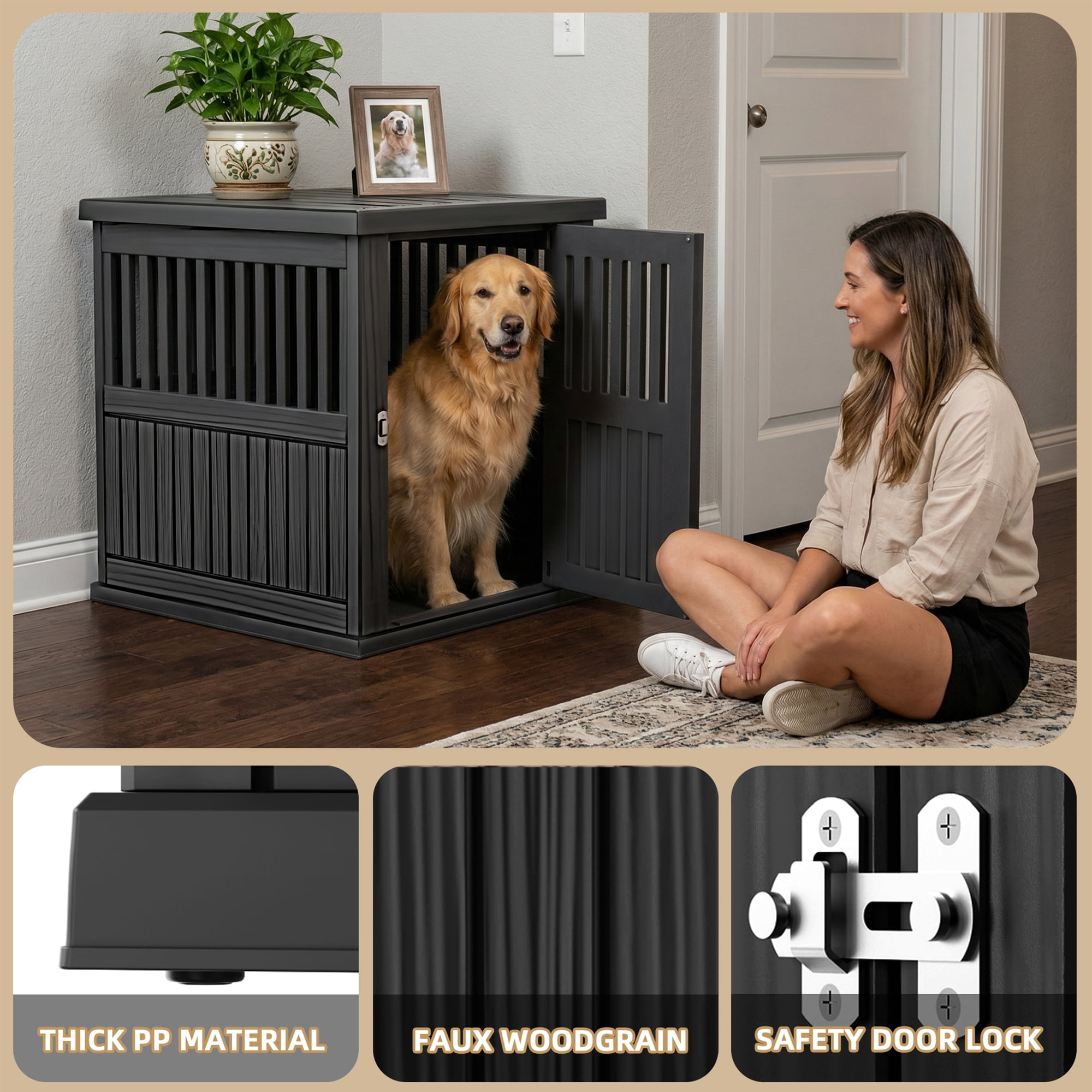 MAYEERTY Multi-Functional Pet Crate, Lockable Gate Furniture-Style Shelter & Side Table for Indoor Outdoor