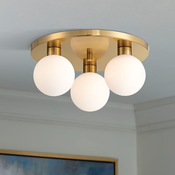 Possini Euro Design Katalin 12 1/4" Modern Semi Flush-Mount Ceiling Light Fixture Kitchen Foyer Round 3-Light LED Gold Finish